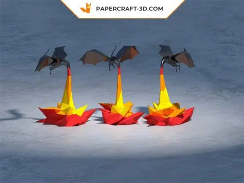 Papercraft dragon enflammé en origami papier 3D
