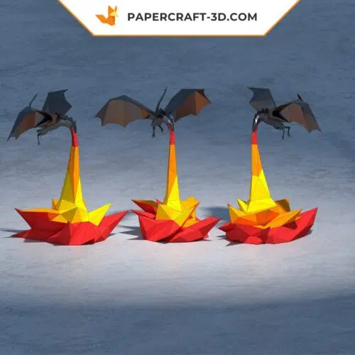 Papercraft 3 dragones en llamas en origami 3D