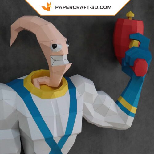 Papercraft Earthworm Jim en origami papier 3D DIY pepakura modèle basse définition