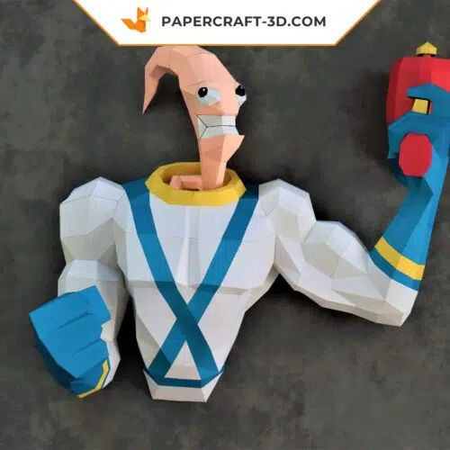 Papercraft di Earthworm Jim in origami 3D