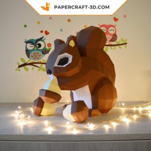 Papercraft écureuil en origami 3D à faire soi-même pour décoration d’intérieur