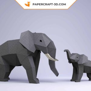 Papercraft éléphants origami papier 3D modèle numérique PDF