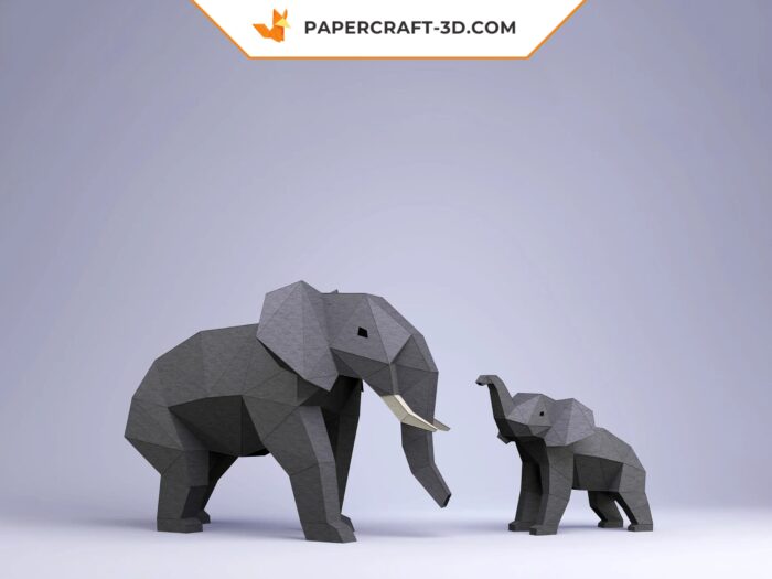 Papercraft éléphants origami papier 3D modèle numérique PDF