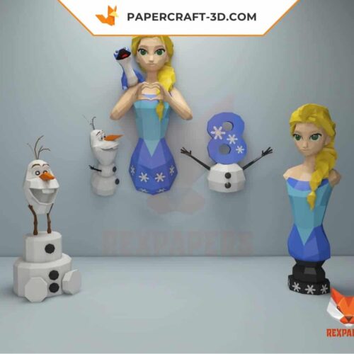 Papercraft Elsa Frozen en origami papier 3D DIY Lowpoly