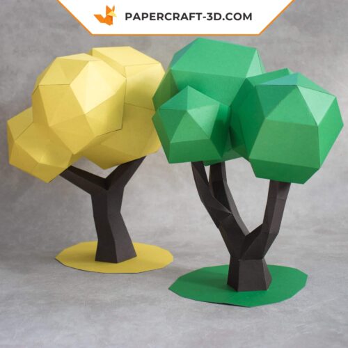 Papercraft ensemble d’arbres 2 pièces kit origami 3D DIY pepakura modèle basse poly