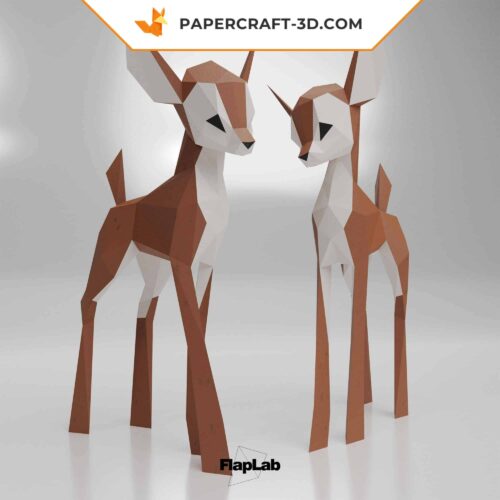 Papercraft Faon mignon, modèle d’animal numérique en papier 3D origami