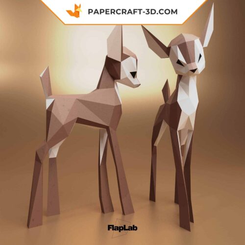 Papercraft Faon mignon, modèle d’animal numérique en papier 3D origami