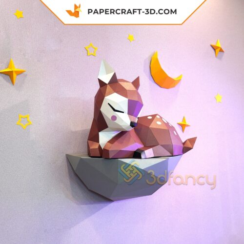 Papercraft cervatillo en roca en origami