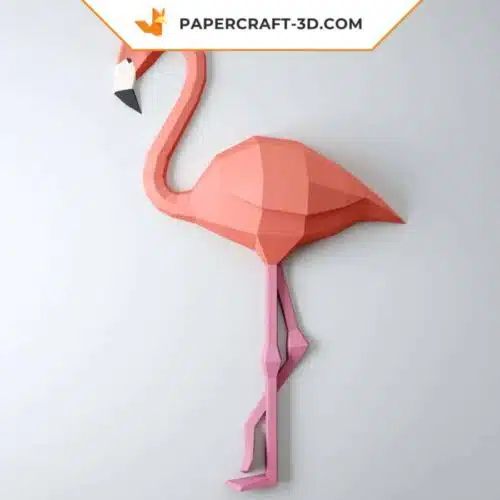 Papercraft de flamenco entero mural en origami 3D