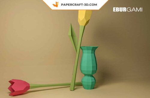 Papercraft fleur tulipe en origami papier 3D à construire soi-même