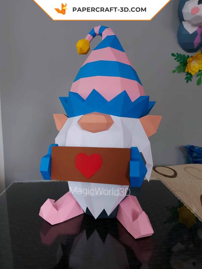 Papercraft Gnome de Noël en papier 3D pour décoration d’intérieur