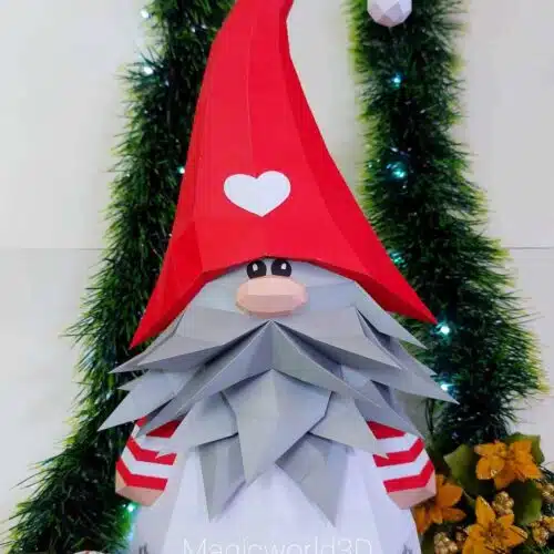 Papercraft gnomo de Navidad en origami 3D