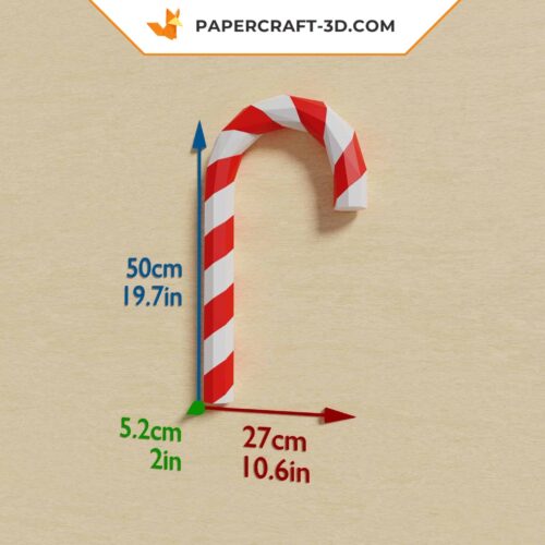 Papercraft grande canne de Noël en origami papier 3D DIY