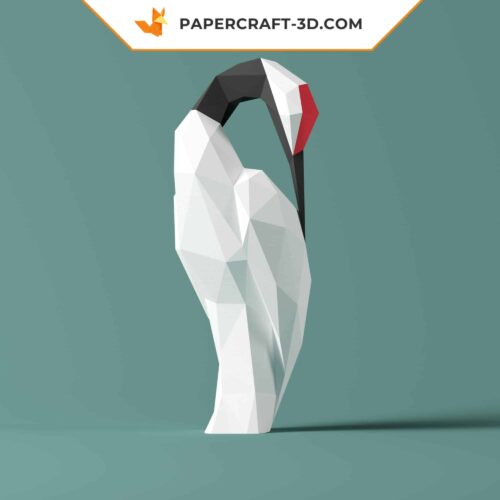Papercraft grue à couronne rouge origami papier 3D