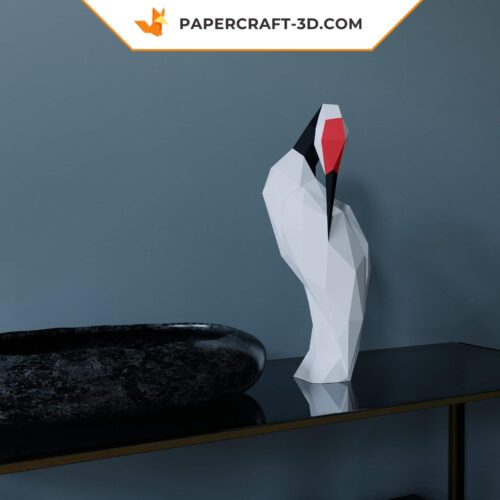 Papercraft grue à couronne rouge origami papier 3D