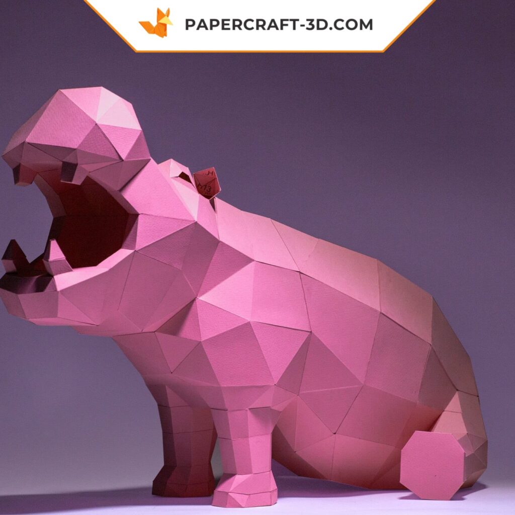 Papercraft d'hippopotame assis en origami 3D