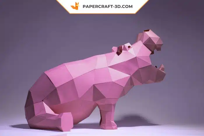 Papercraft Hippopotame assis origami papier 3D