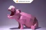 Papercraft Hippopotame assis origami papier 3D