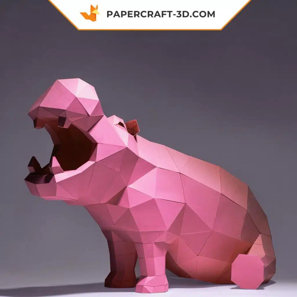 Papercraft d'hippopotame assis en origami 3D