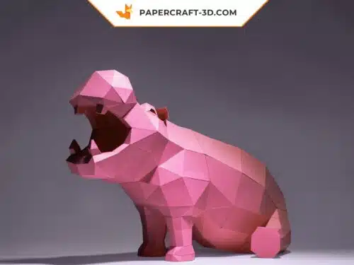 Papercraft Hippopotame assis origami papier 3D