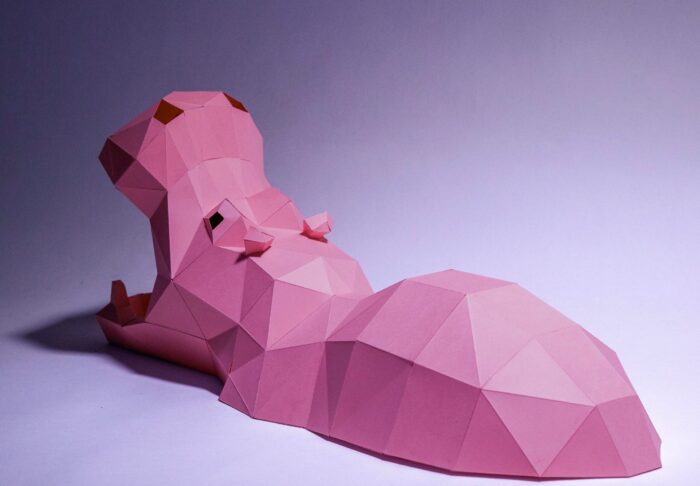 Papercraft Hippopotame origami en papier 3D à télécharger