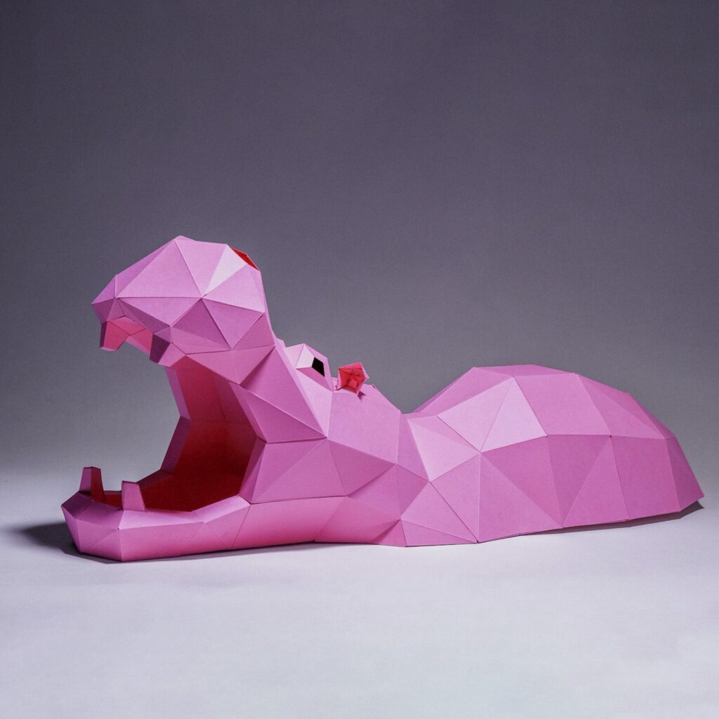 Papercraft Hippopotame origami en papier 3D à télécharger