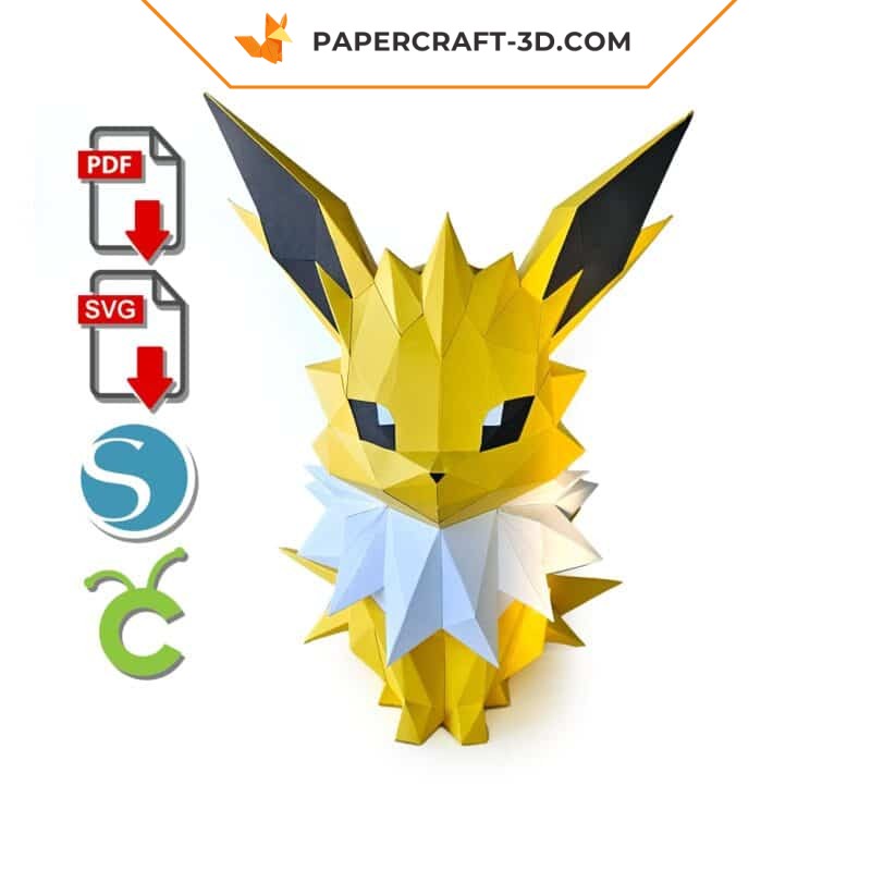 Jolteon Papercraft - Origami papier 3D, DIY, Pokemon, Sculpture basse poly