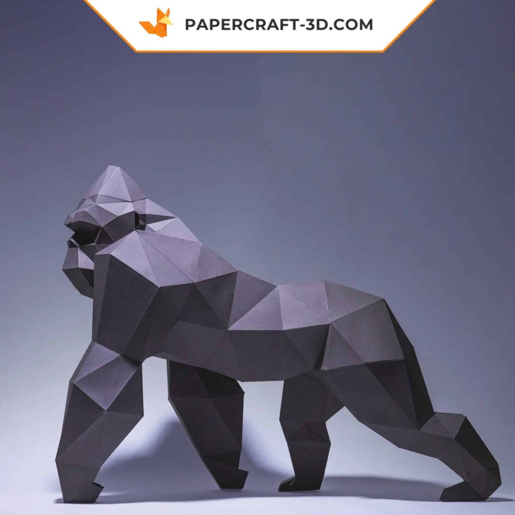 Papercraft of King Kong on all fours in 3D origami