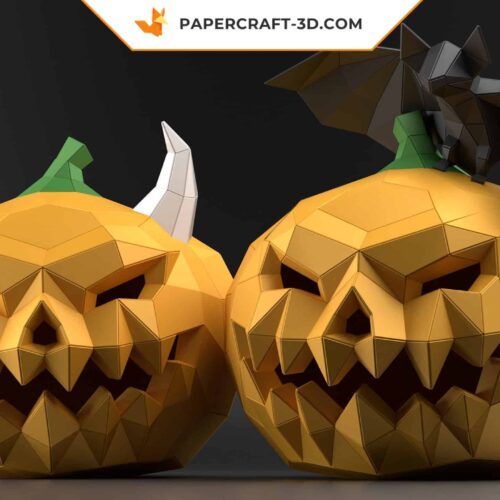 Papercraft kit de citrouille et chauve-souris en origami papier 3D pour décoration d’Halloween