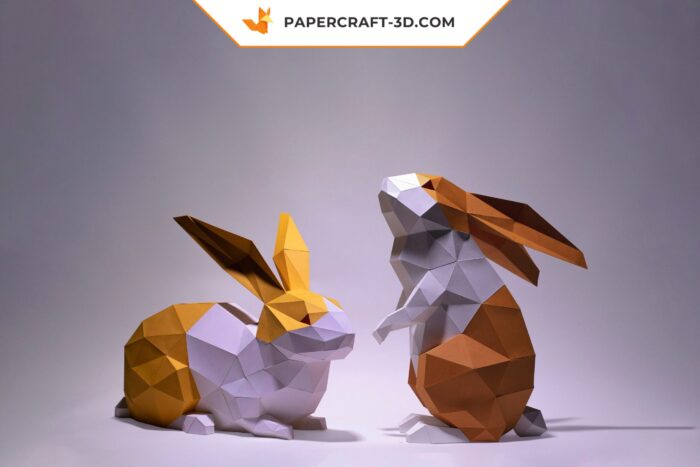 Papercraft Lapin Assis et Lapin Debout origami papier 3D