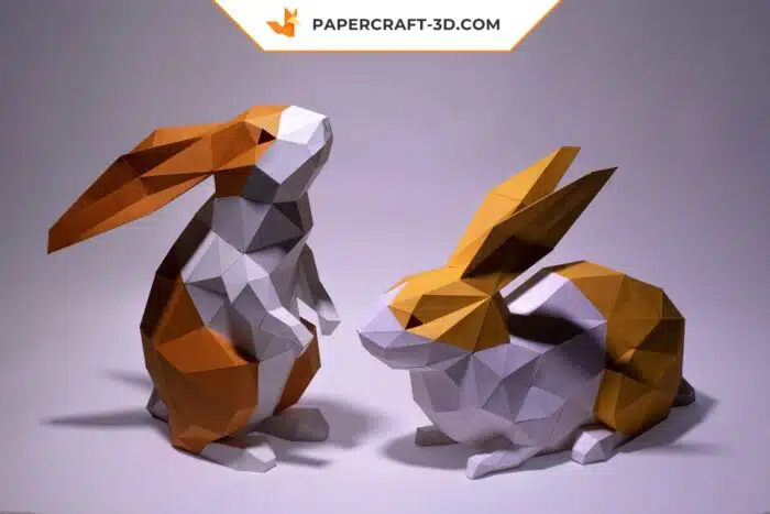 Papercraft Lapin Assis et Lapin Debout origami papier 3D