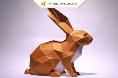 Papercraft lapin assis origami papier 3D modèle numérique PDF DIY