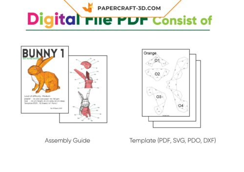 Papercraft lapin assis origami papier 3D modèle numérique PDF DIY