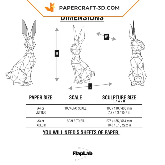 Papercraft lapin de Pâques en origami papier 3D