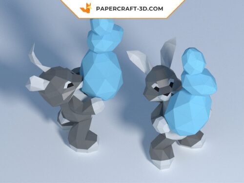 Papercraft lapin de Pâques en origami papier 3D
