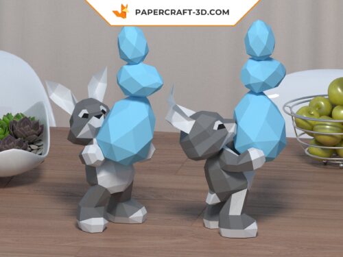 Papercraft lapin de Pâques en origami papier 3D