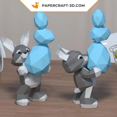 Papercraft lapin de Pâques en origami papier 3D