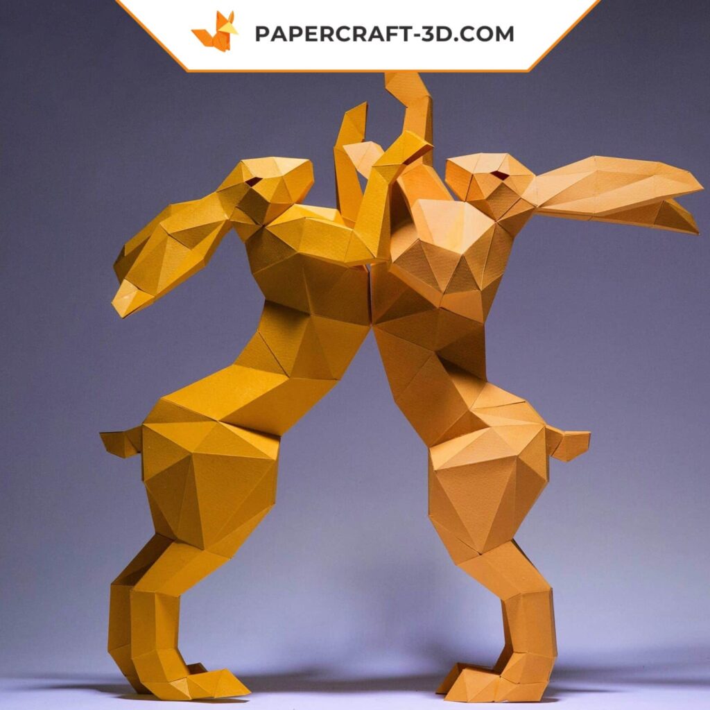 Papercraft combat de lapins en origami 3D