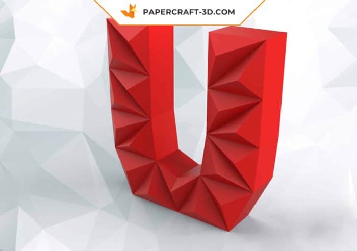 Papercraft Lettre U en origami 3D DIY pepakura low poly