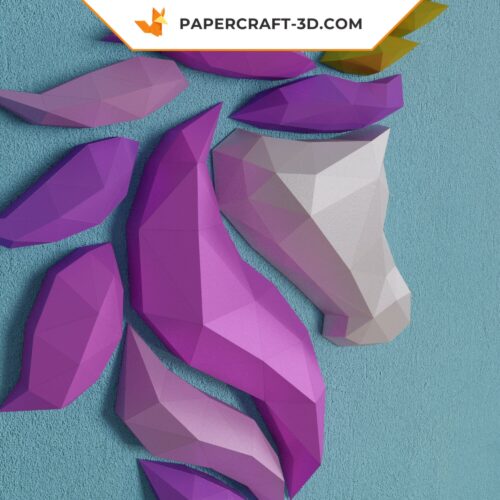 Papercraft Licorne en origami papier 3D à télécharger instantanément au format PDF