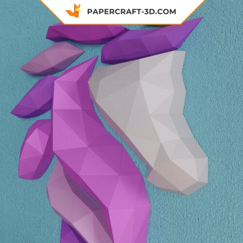 Papercraft Licorne en origami papier 3D à télécharger instantanément au format PDF