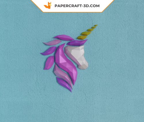 Papercraft Licorne en origami papier 3D à télécharger instantanément au format PDF