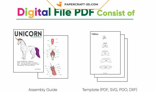 Papercraft Licorne en origami papier 3D, modèle numérique à télécharger