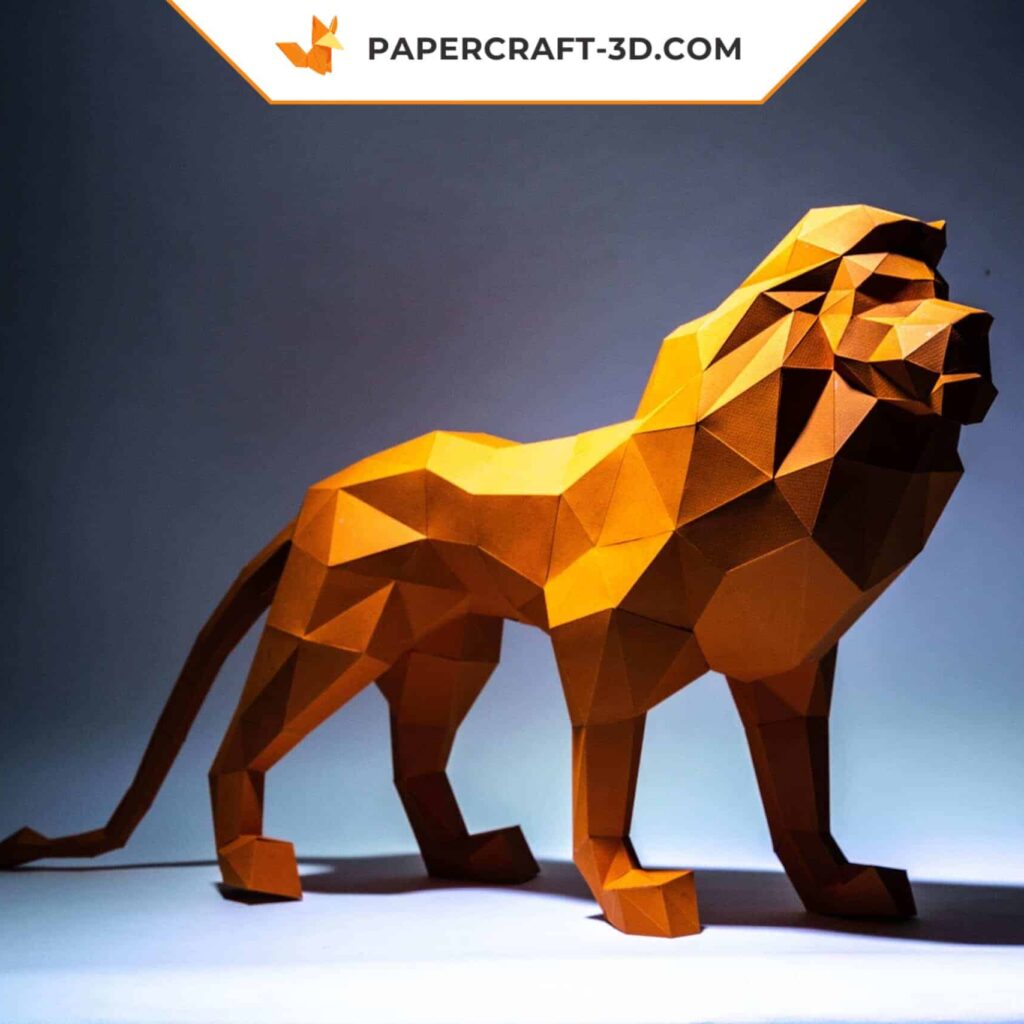Papercraft lion debout en origami 3D