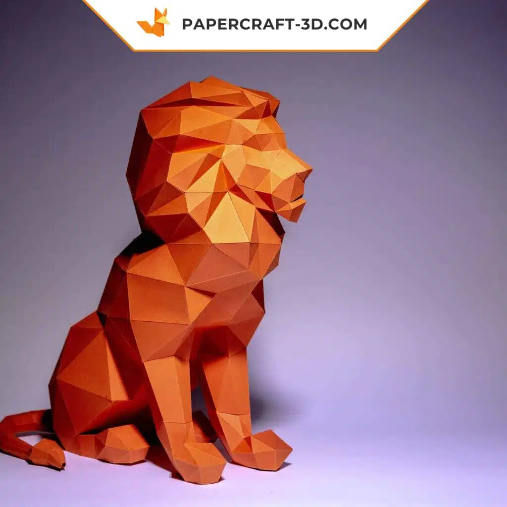 Papercraft lion assis en origami 3D
