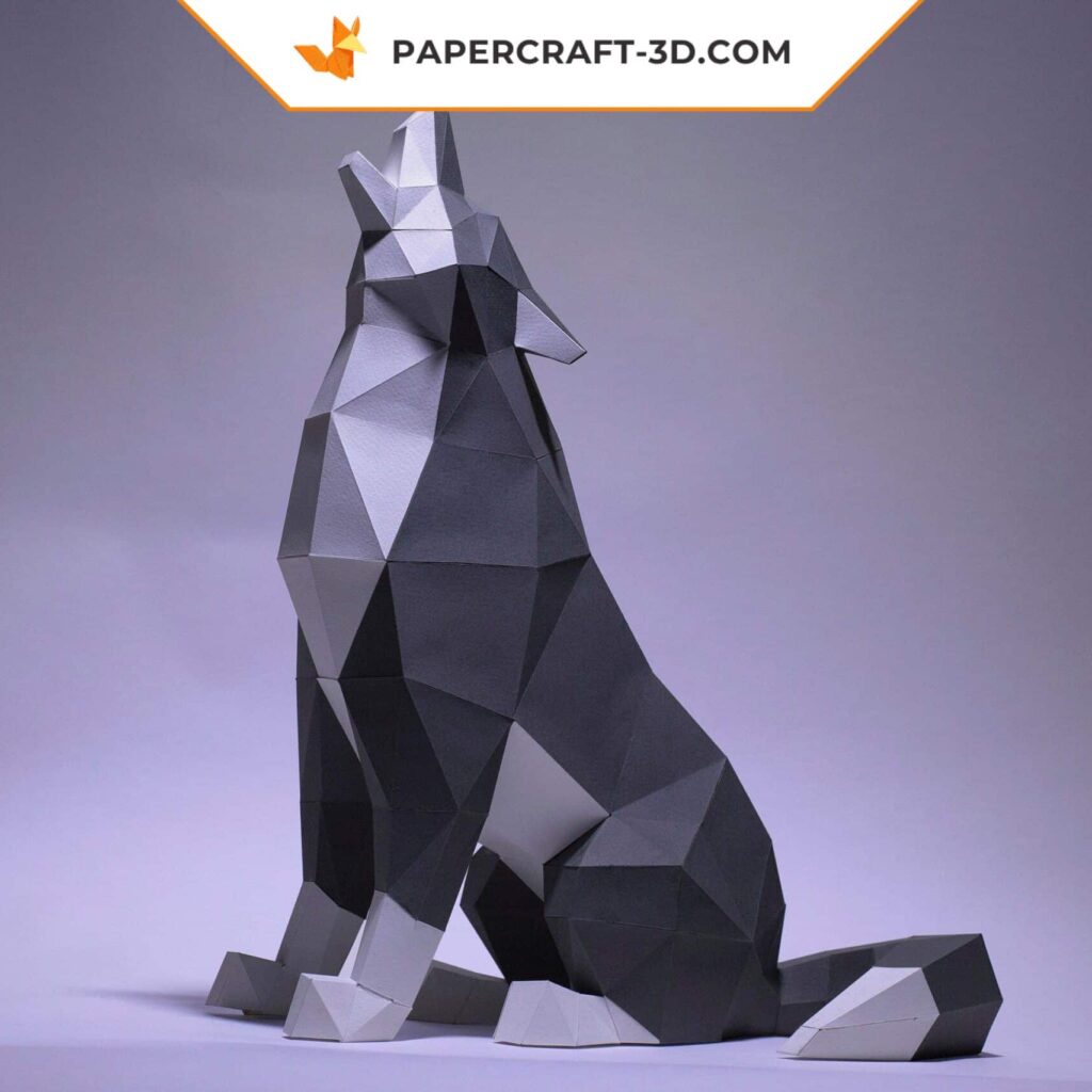 Papercraft de loup assis en origami 3D