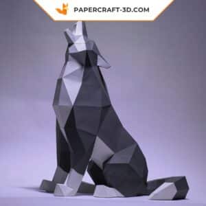 Papercraft loup assis en origami papier 3D