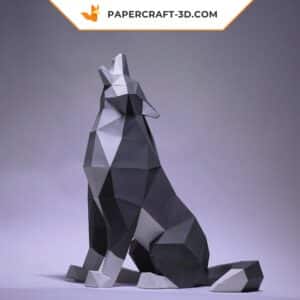 Papercraft loup assis en origami papier 3D