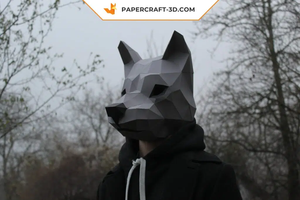 Papercraft loup masque origami papier 3D DIY pour carnaval, Halloween et masquerade