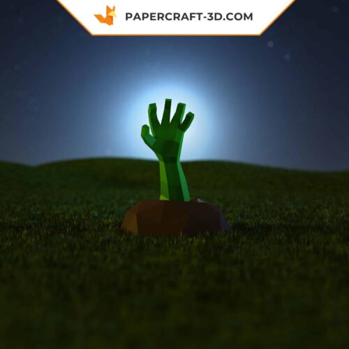 Papercraft main sortant du sol, modèle 3D d’origami pour décoration Halloween DIY